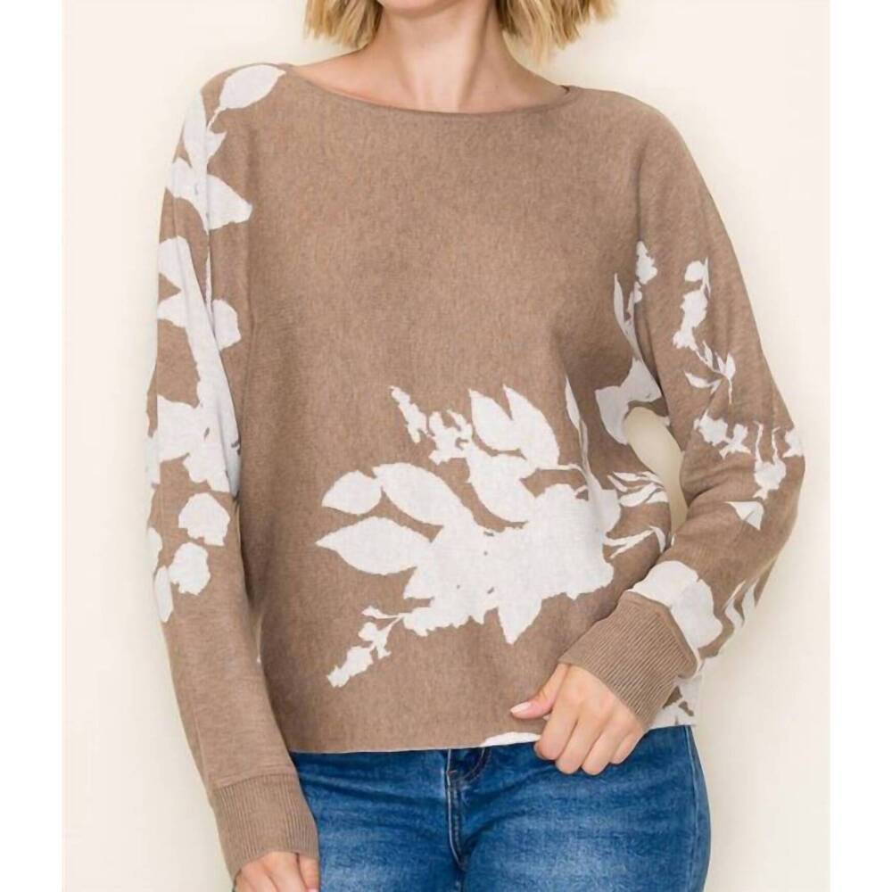 NEW STACCATO floral jacquard dolman sleeve sweater in mocha